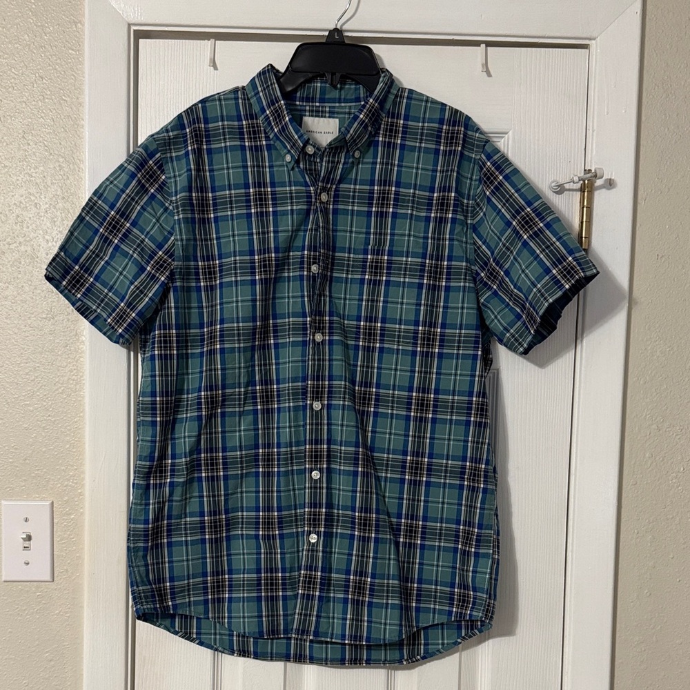 American Eagle Outfitters Blue and Green Plaid Shirt